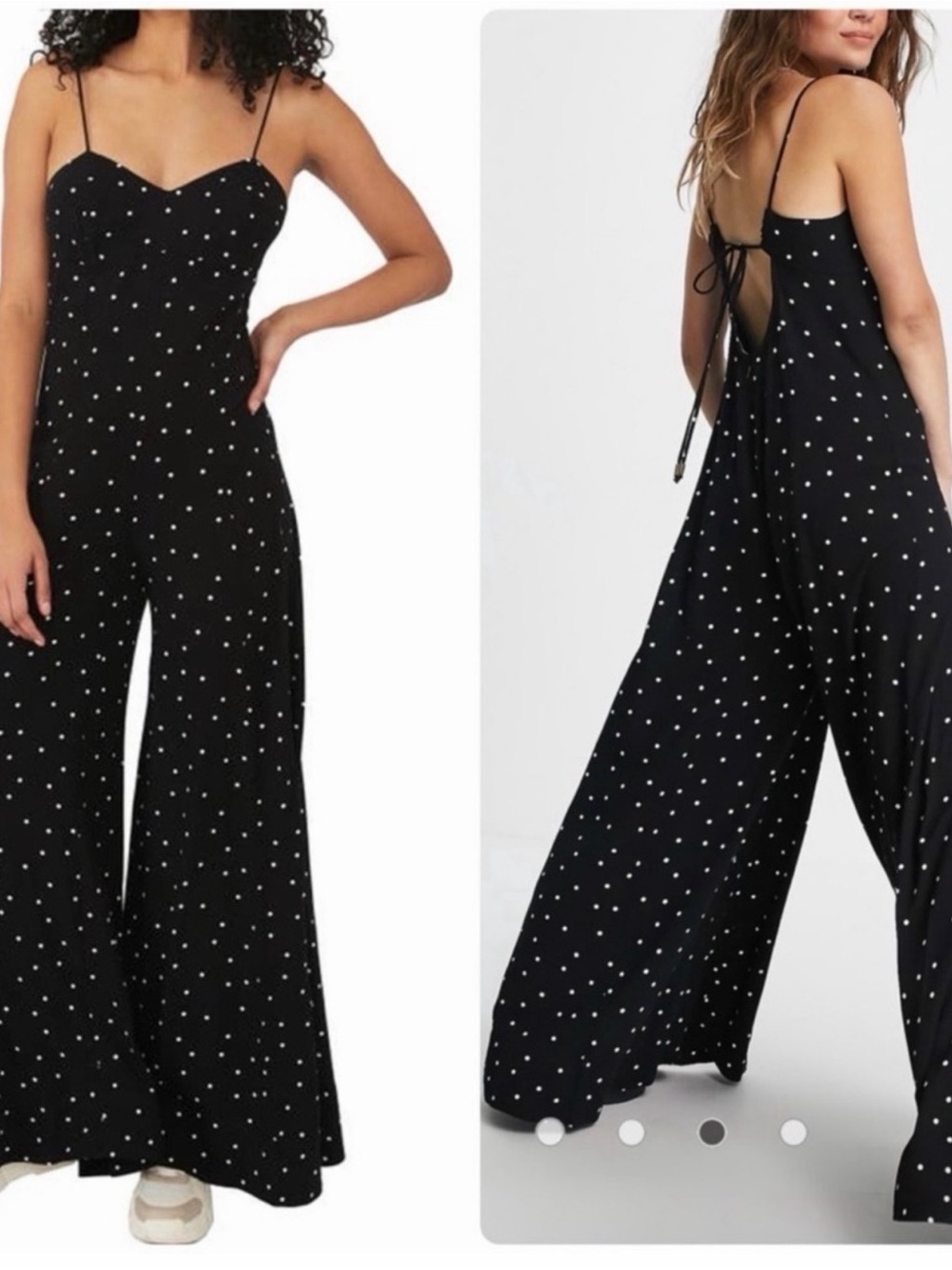 Free People Black Polka Dot Spaghetti-Strap Wide-Leg Jumpsuit